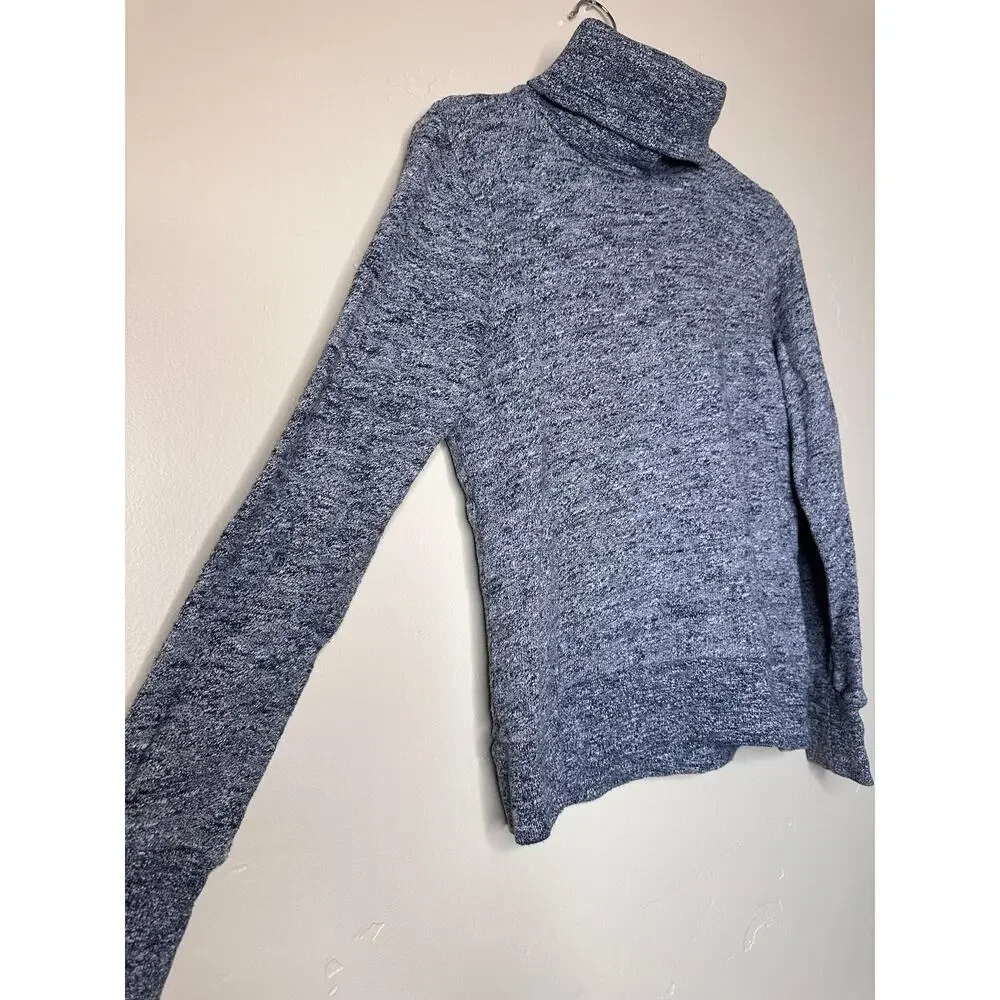 J.Crew Navy and White Cable Knit Oversized Turtleneck